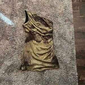 Elegant Gold and Brown One-Shoulder Dress with embellishment Betsy & Adam toga 6